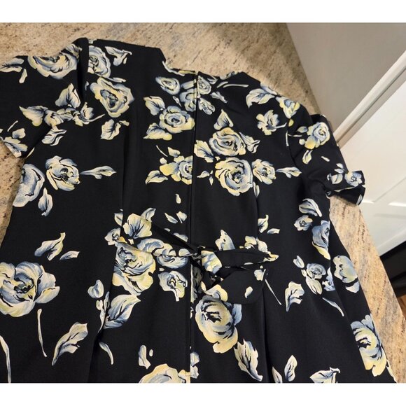 Vtg Kathie Lee Sz 14 Maxi Dress Black Pastel Tie Back Pintuck Pleat - Picture 13 of 16